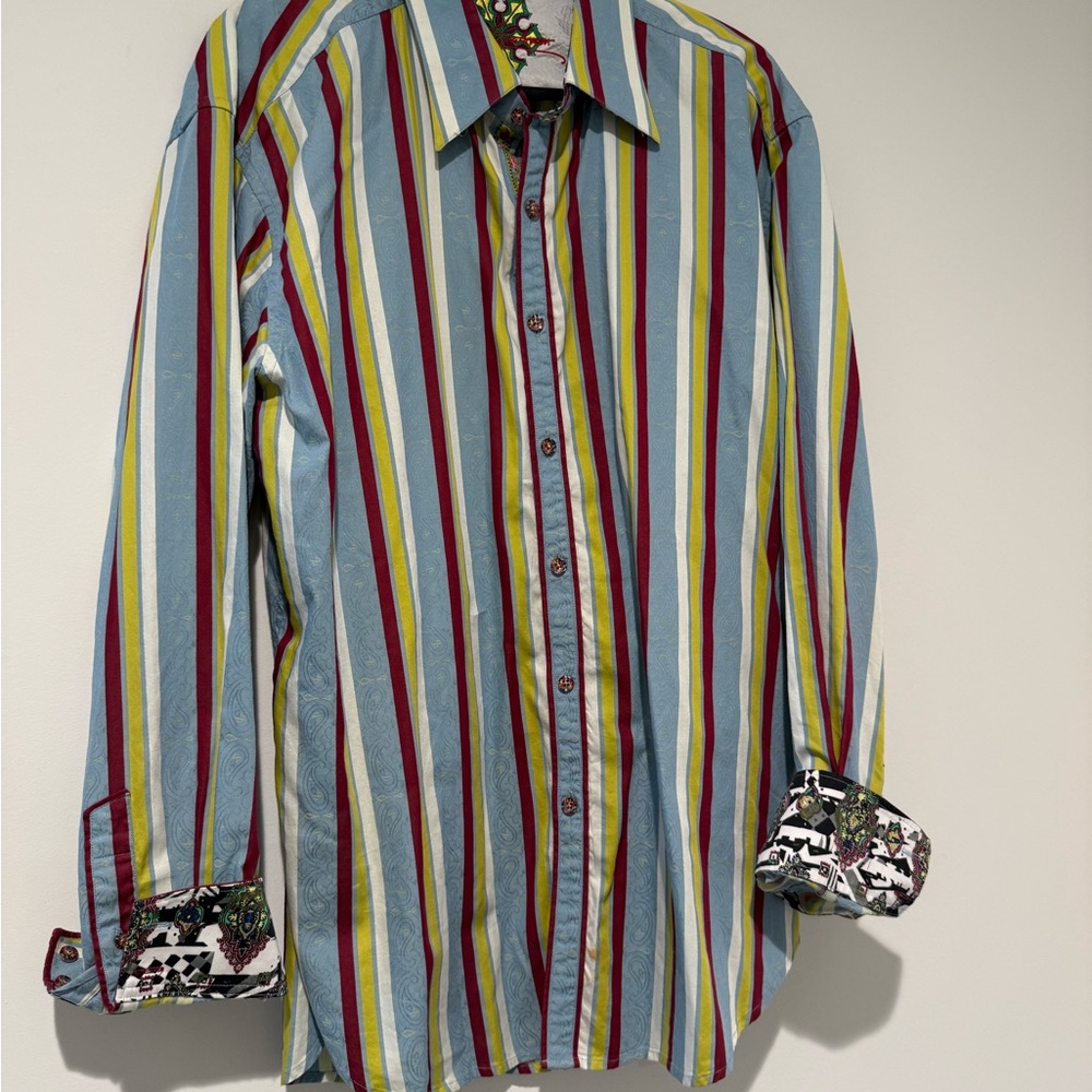 ROBERT GRAHAM striped MALLIOUHANA shirt XL teal red white blue Size XL